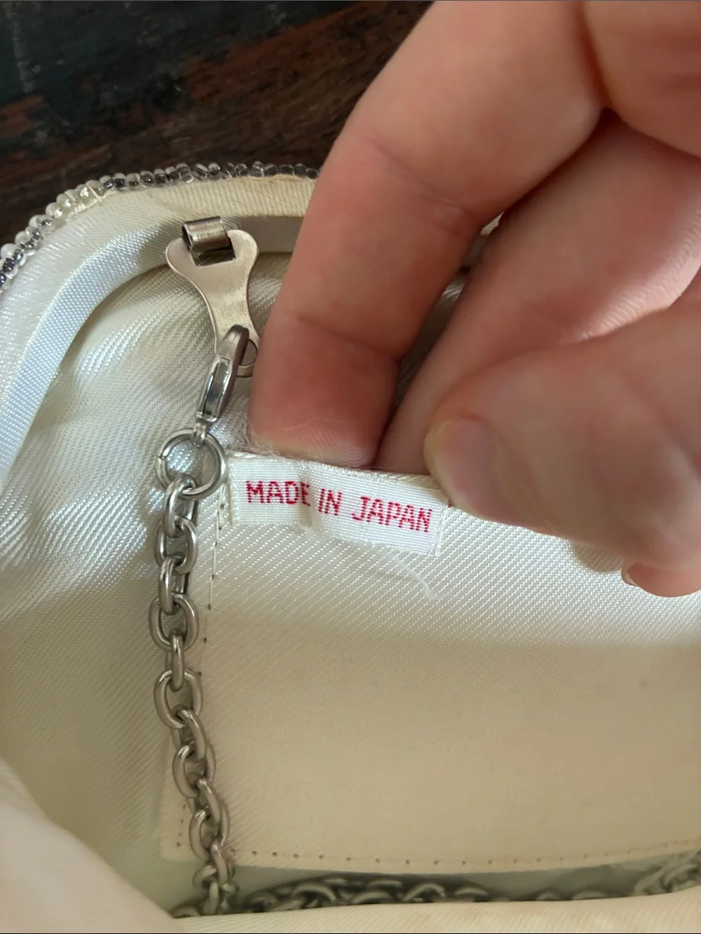 Beaded Pearl Evening Crossbody Bag with Silver Chain